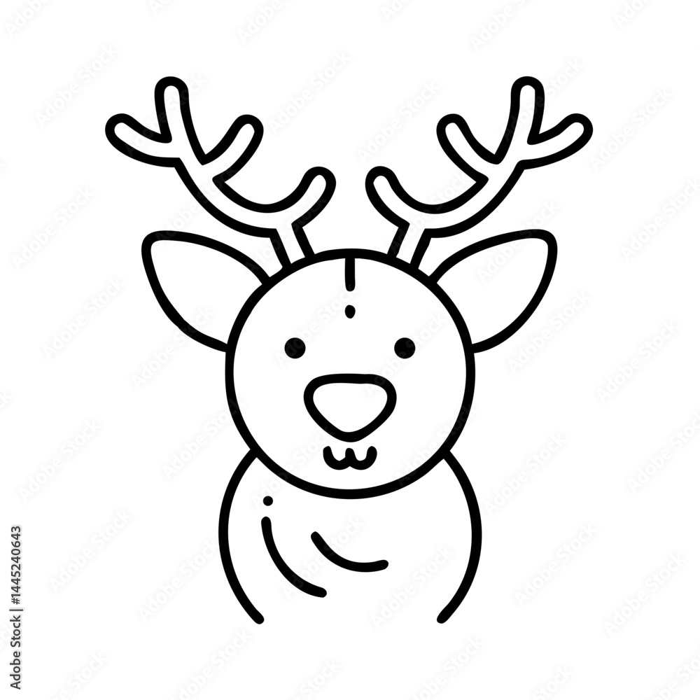 Fototapeta premium Cute Cartoon Reindeer Icon for Christmas and New Year 