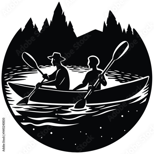 Camping Activities kayaking vector silhouette 