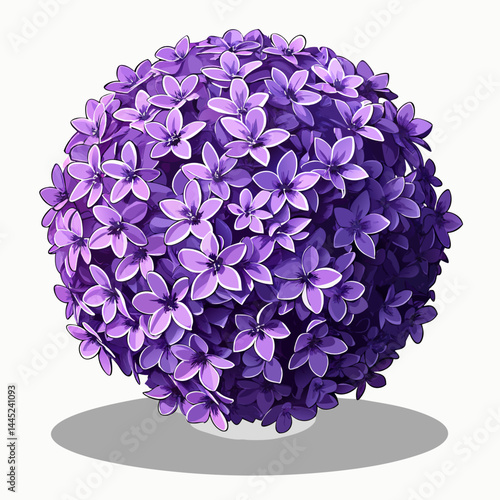 A vibrant purple ball of flowers set against a clean white background.
