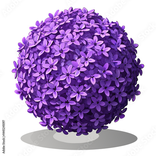 A vibrant purple ball of flowers set against a clean white background.