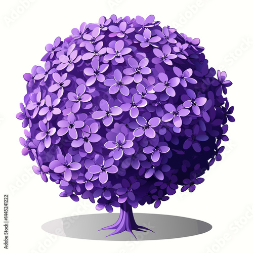 A vibrant purple ball of flowers set against a clean white background.