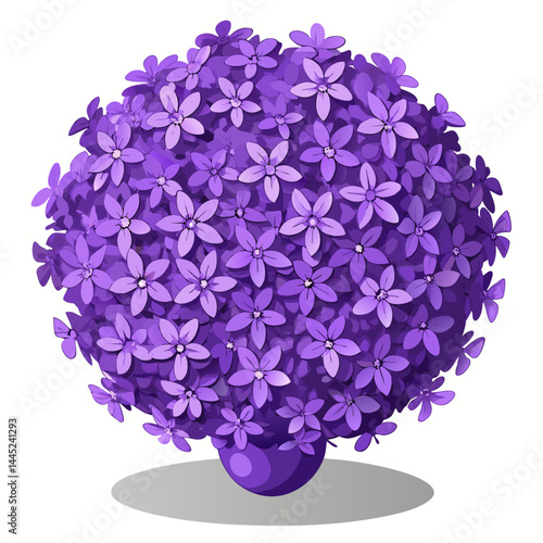 A vibrant purple ball of flowers set against a clean white background.