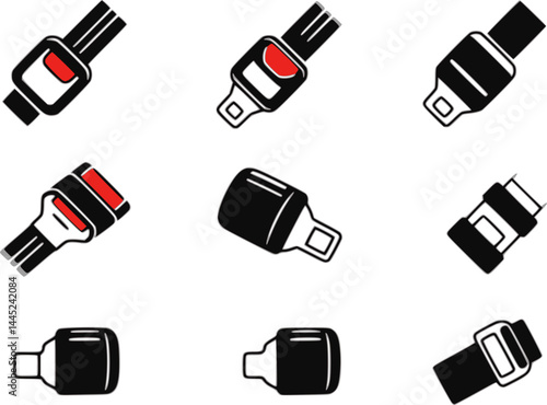 Seat belt in car icon. vector set silhouette
