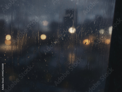 Raindrops on Window Glass, Moody Blurred Background
