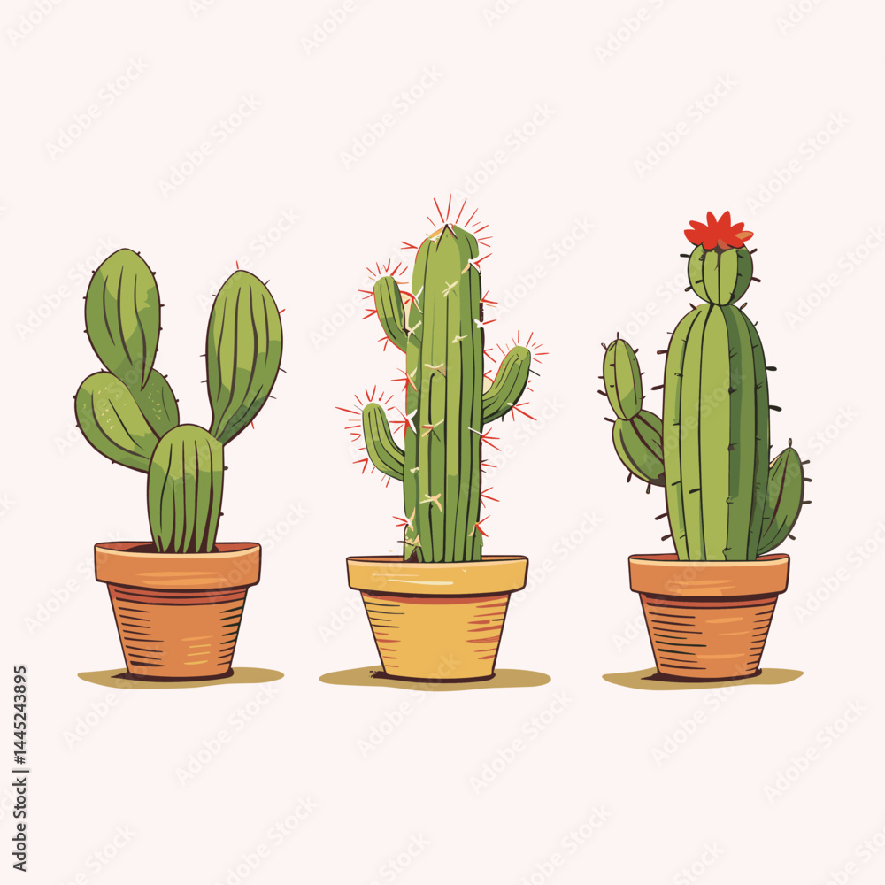 Miniature Cactus Vector Set Miniature Cactus Vector Set