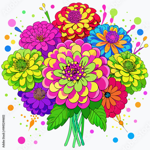 Colorful flowers arranged in a vase against a plain white background.