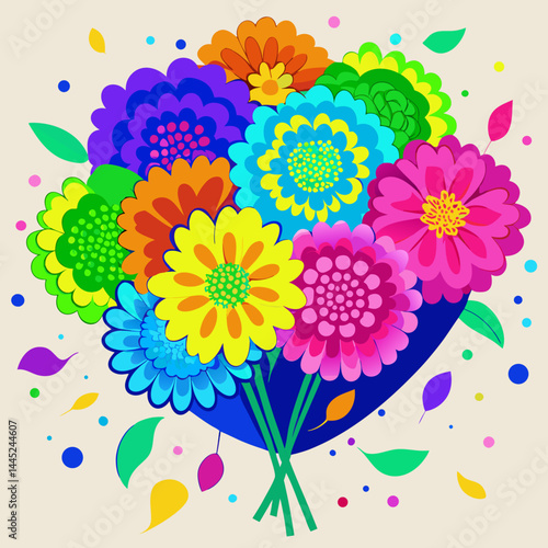 Colorful flowers arranged in a vase against a plain white background.
