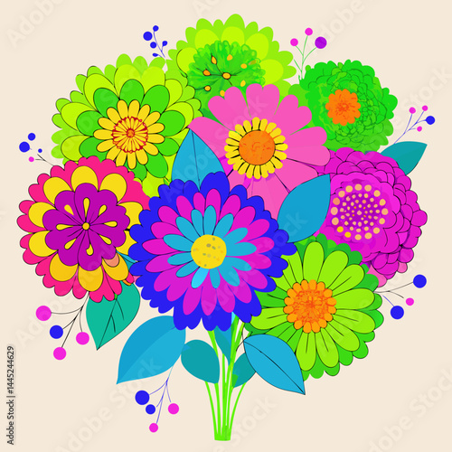Colorful flowers arranged in a vase against a plain white background.