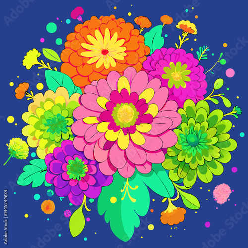 Colorful flowers arranged in a vase against a plain white background.