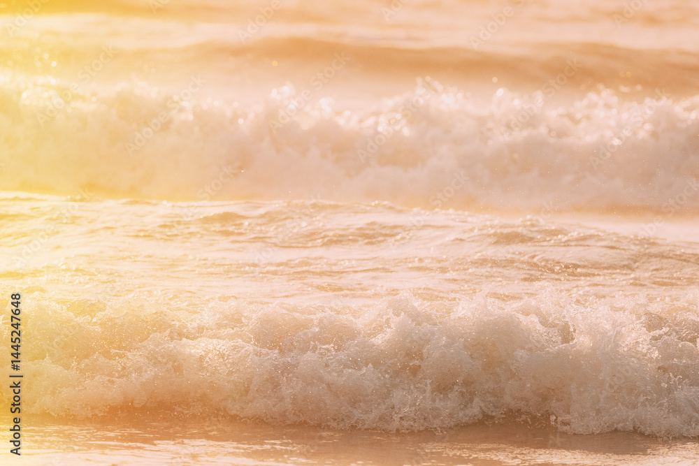 Riplpe sea ocean water surface with small waves. Close up of sea foam from breaking wave. Beautiful nature seascape