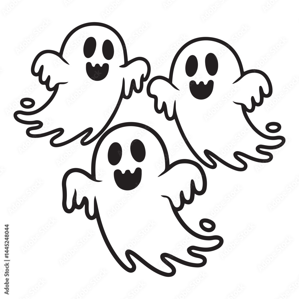 Fototapeta premium Ghost Silhouette Vector Trio – Halloween Spooky Black Graphic..ghost, silhouette, vector, Halloween, spooky