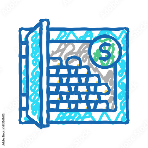 millionaire safe with gold icon doodle illustration