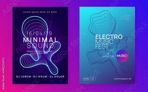 Night Club Magazine. Electro Cover. Fest Concert Graphic. Blue Techno Flyer. Edm Background. Soundwave Beat Invitation. Pink Music Banner. Violet Night Club Magazine