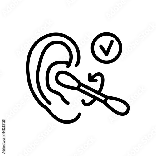 Ear cleaning outline icon. Cotton swab simple sign, Hygiene routine concept isolated on white background.