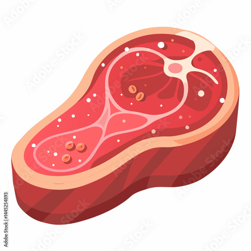 Raw steak displayed on a cutting board, showcasing its marbled texture and rich red color.