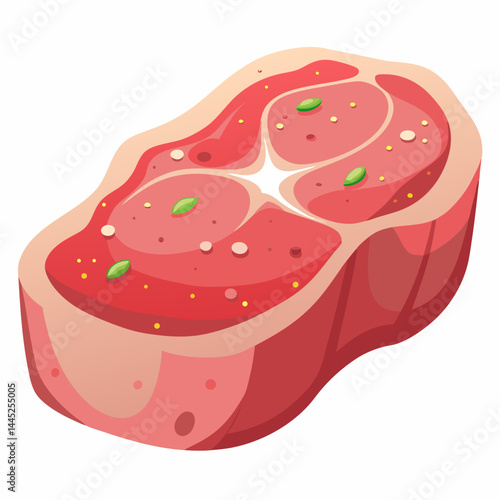 Raw steak displayed on a cutting board, showcasing its marbled texture and rich red color.
