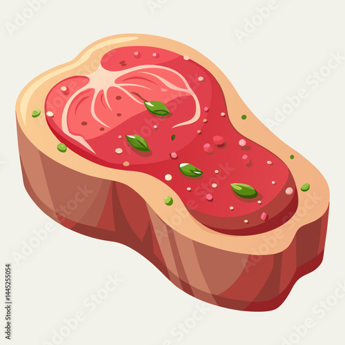 Raw steak displayed on a cutting board, showcasing its marbled texture and rich red color.