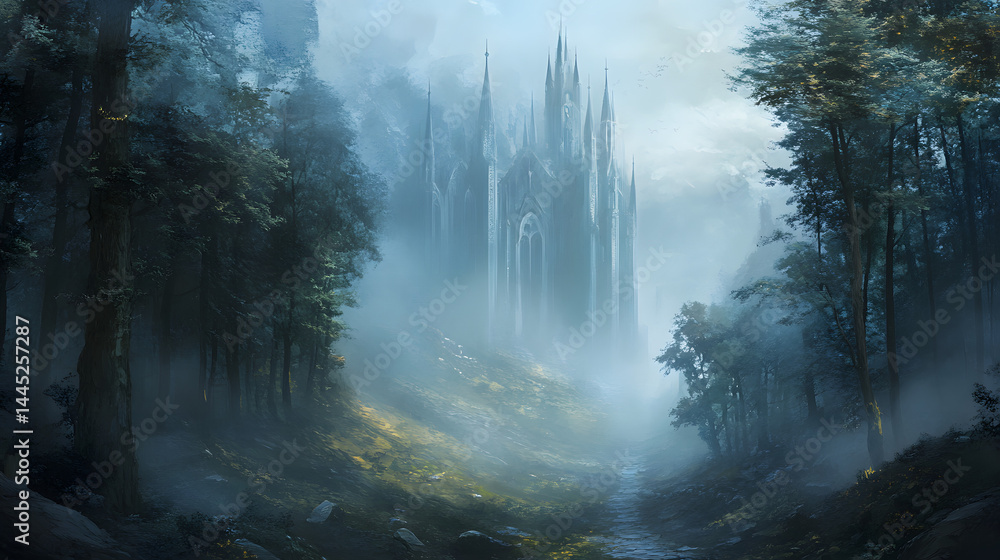 Obraz premium Foggy forest fantasy matte painting.