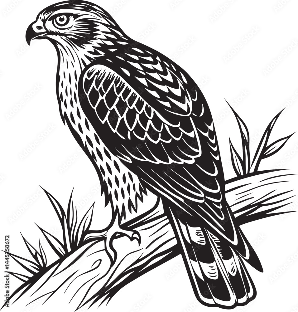 Naklejka premium Northern Goshawk bird silhouette vector Illustration