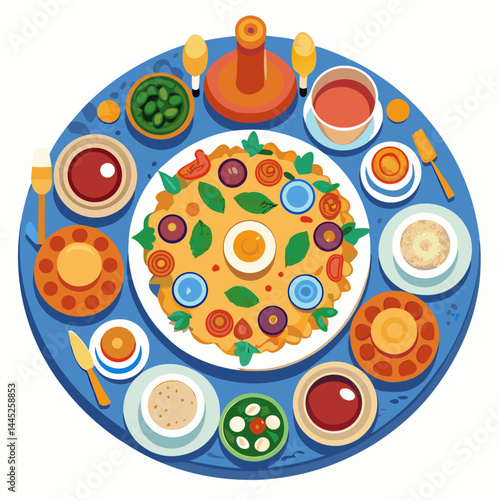 A pizza on a round table, accompanied by a candle and a knife, creating a cozy dining atmosphere.