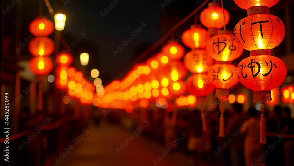 Illuminated Obon Lights Display: Radiant Lanterns Casting Ambient Glow in Ceremonial Procession - Photo Stock Concept with Empty Space for Text Illuminated Obon Lights Display: Radiant Lanterns Casting Ambient Glow in Ceremonial Procession - Photo Stock Concept with Empty Space for Text