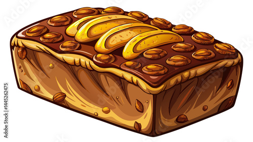 A chocolate banana bread loaf, rustic and rich.
Perfectly baked with visible texture and love.
Deep brown shades blend with golden banana tones.
Transparent background makes it easy to place anywhere.