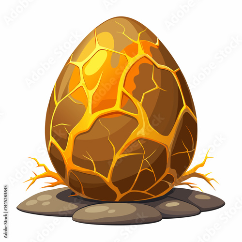Golden egg with visible cracks, isolated on a white background, showcasing its textured surface and unique design.