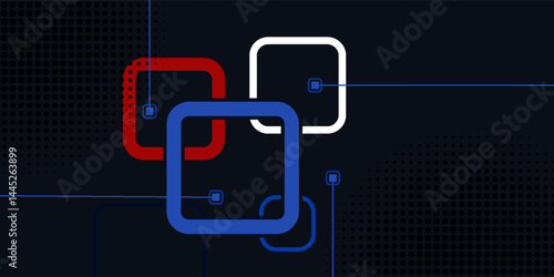 Banner web template design rounded squares geometric blue and red on black background with space for your text. Vector illustration