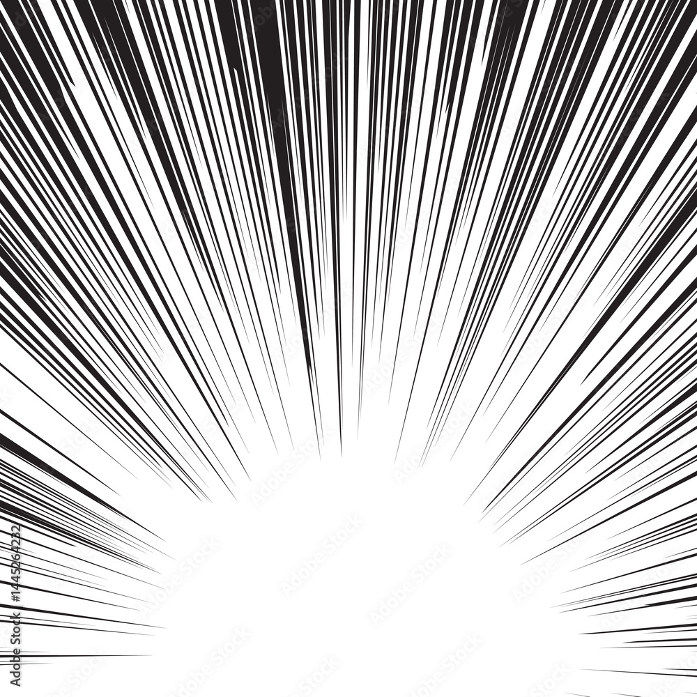 Obraz premium Comic book radial rays, manga or anime speed lines, zoom and motion effects. Cartoon action background. Pop art style elements. Vector illustration