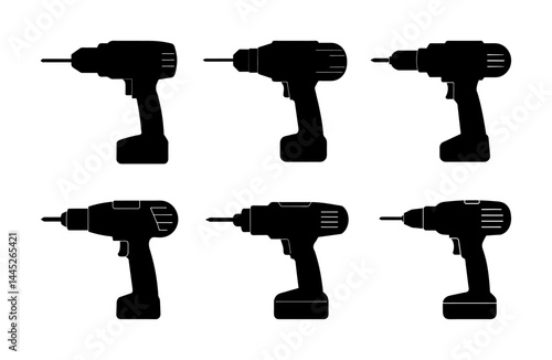 electric drill silhouette set isolated on white background