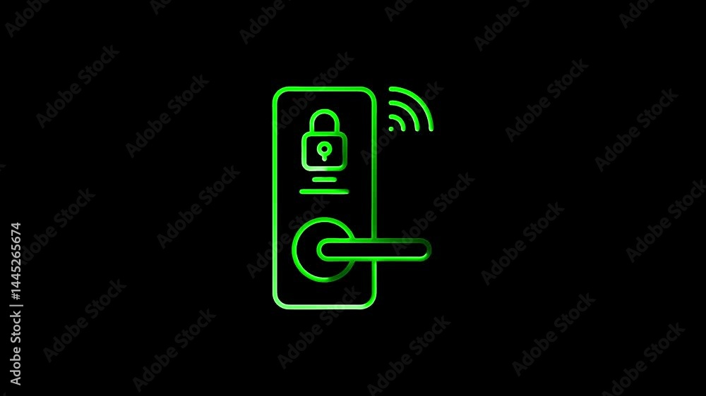 Smart door lock technology with wireless connectivity in neon green glow Smart door lock technology with wireless connectivity in neon green glow