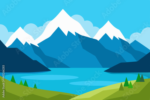 Majestic Mountain Lake Landscape Serene Blue Peaks and Tranquil Waters