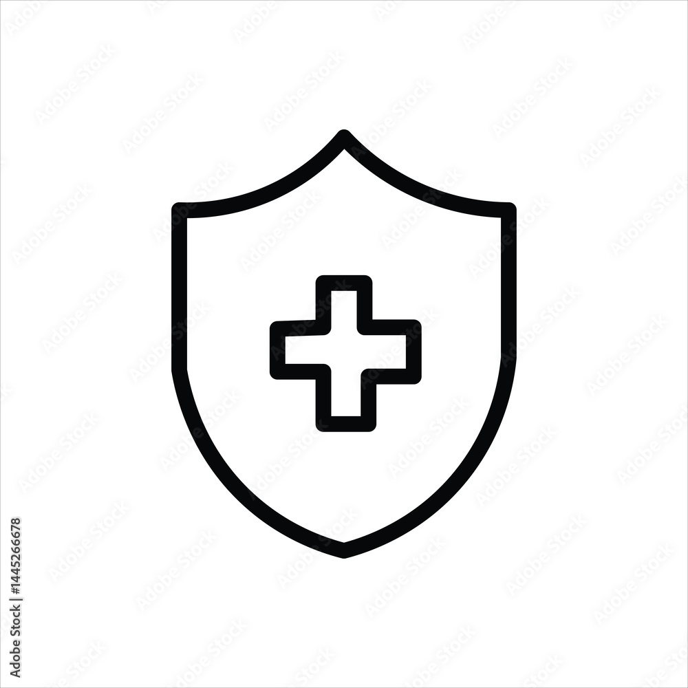 Fototapeta premium shield, medical, potection, safety line icon vector on white background.