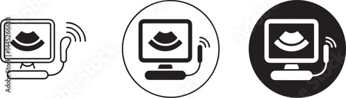 Ultrasound Machine Icons Set Black and White Variations
