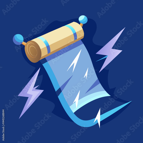 An illustration of a scroll with lightning bolts, symbolizing power and knowledge.