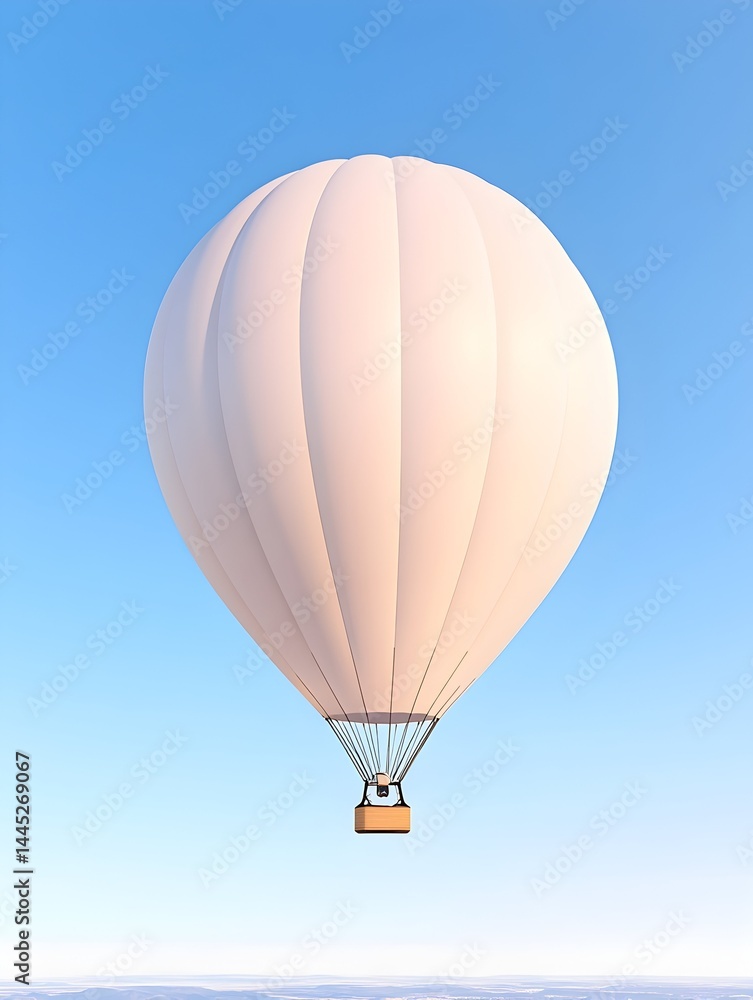 Obraz premium A pristine white hot air balloon floats serenely against a clear blue sky, its basket visible below