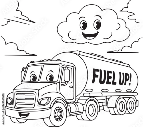 Happy Fuel Tanker Truck Cartoon Coloring Page Illustration