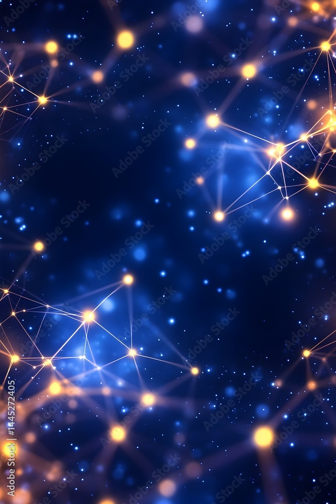 Abstract network of glowing nodes and lines, deep blue background Abstract network of glowing nodes and lines, deep blue background