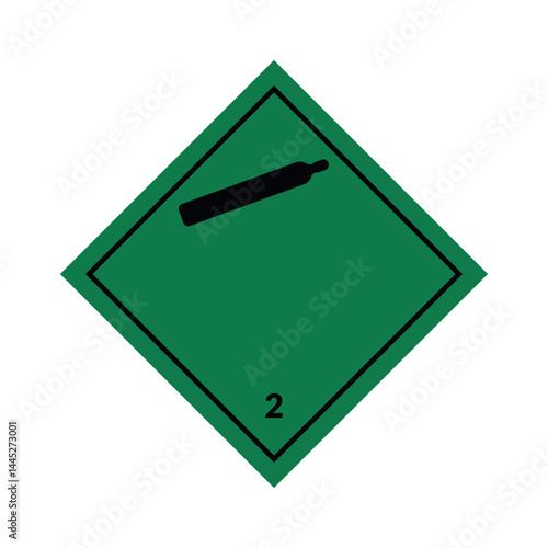 Non Flammable or Non Toxic Flat Vector Sign on Green Background. Placards class 2 of Hazardous Material.	