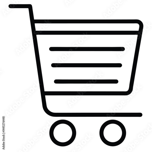 Minimalist Shopping Cart Icon – Black Outline Vector with Clean Lines