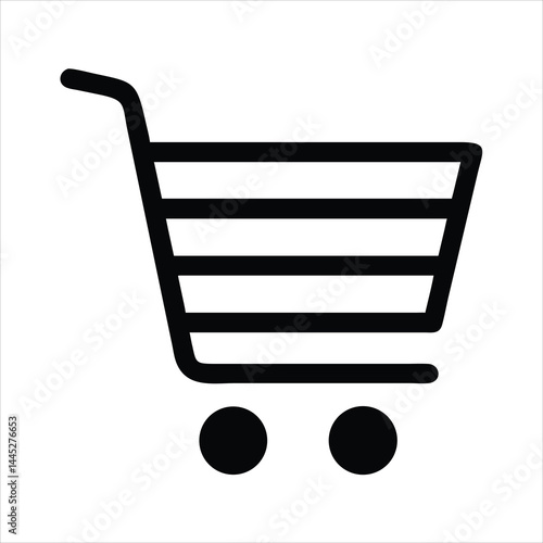 Minimalist Shopping Cart Icon – Black Outline Vector with Clean Lines