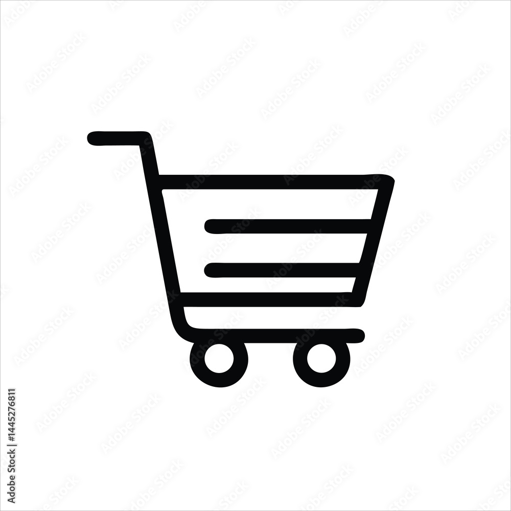 Minimalist Shopping Cart Icon – Black Outline Vector with Clean Lines Minimalist Shopping Cart Icon – Black Outline Vector with Clean Lines