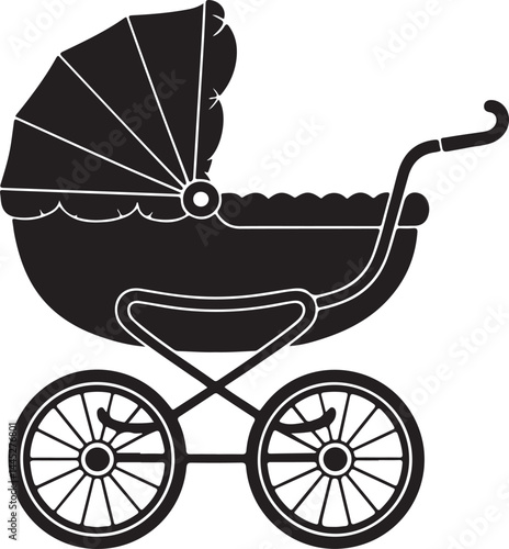 Classic Black Silhouette Baby Carriage Icon Illustration