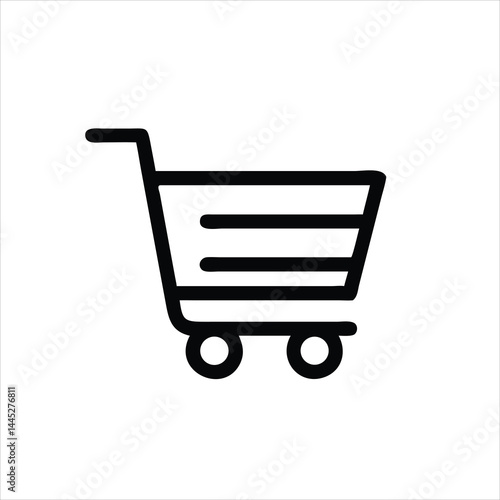 Minimalist Shopping Cart Icon – Black Outline Vector with Clean Lines