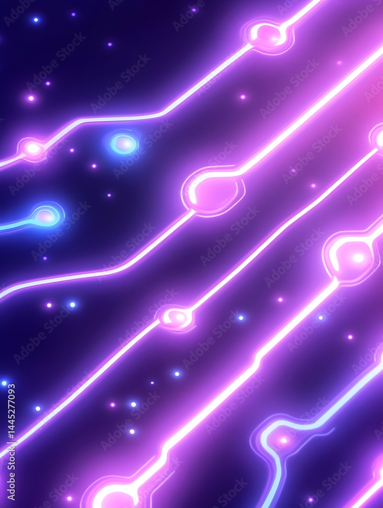Obraz premium Glowing neon lines and nodes on dark background