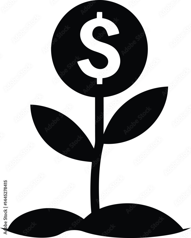 dollar plant growing icon black silhouette vector illustration on transparent background dollar plant growing icon black silhouette vector illustration on transparent background
