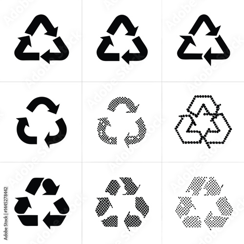 Set of  Recycling Symbols – Circular Arrow Icons in Various Styles