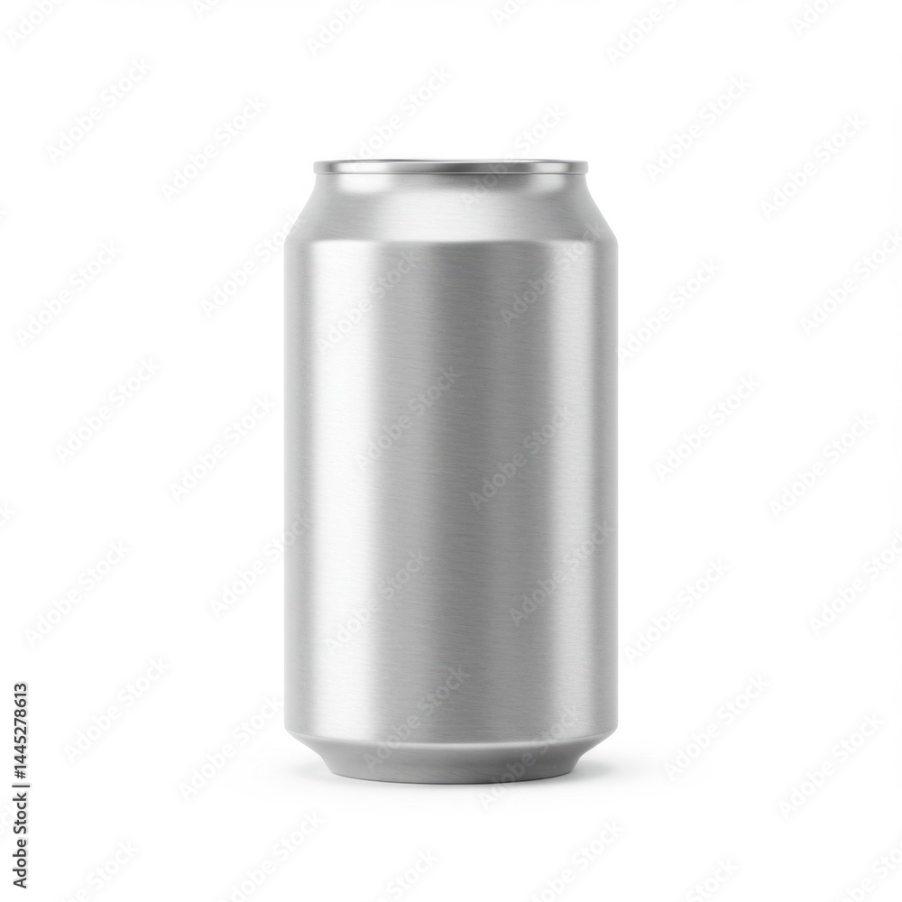 A minimalist product shot of a plain silver aluminum beverage can against a white background studio shot A minimalist product shot of a plain silver aluminum beverage can against a white background studio shot