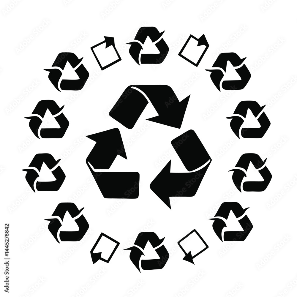 Set of Recycling Symbols – Circular Arrow Icons in Various Styles Set of Recycling Symbols – Circular Arrow Icons in Various Styles