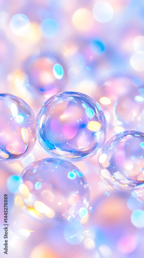 Iridescent spheres, pastel hues, bokeh background Iridescent spheres, pastel hues, bokeh background